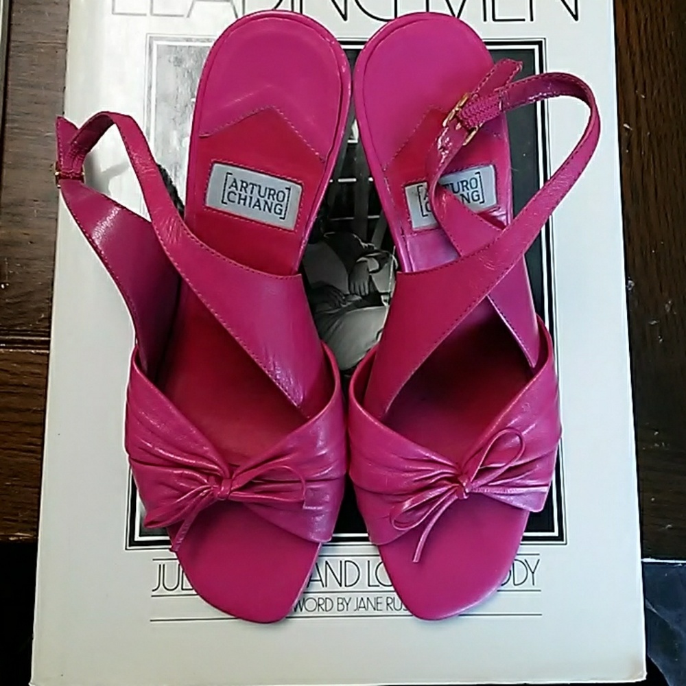 Arturo Chiang peep toe sling back hot pink Sz 6.5